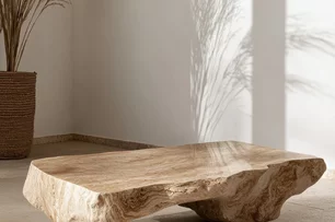 masívny stôl z travertínu z jedného kusu
